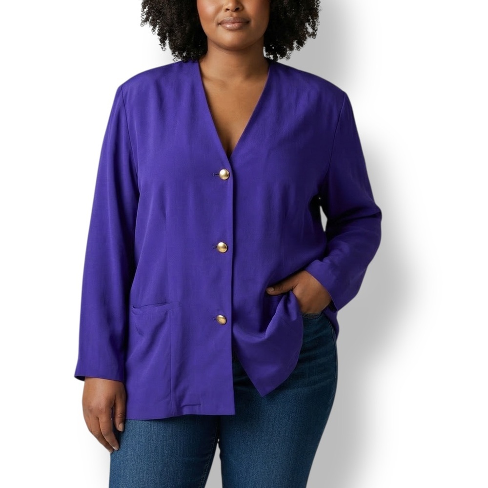 4/$20 Vintage Pierre Cardin Blue Button Front Blouse Tunic Top Relaxed Fit 16